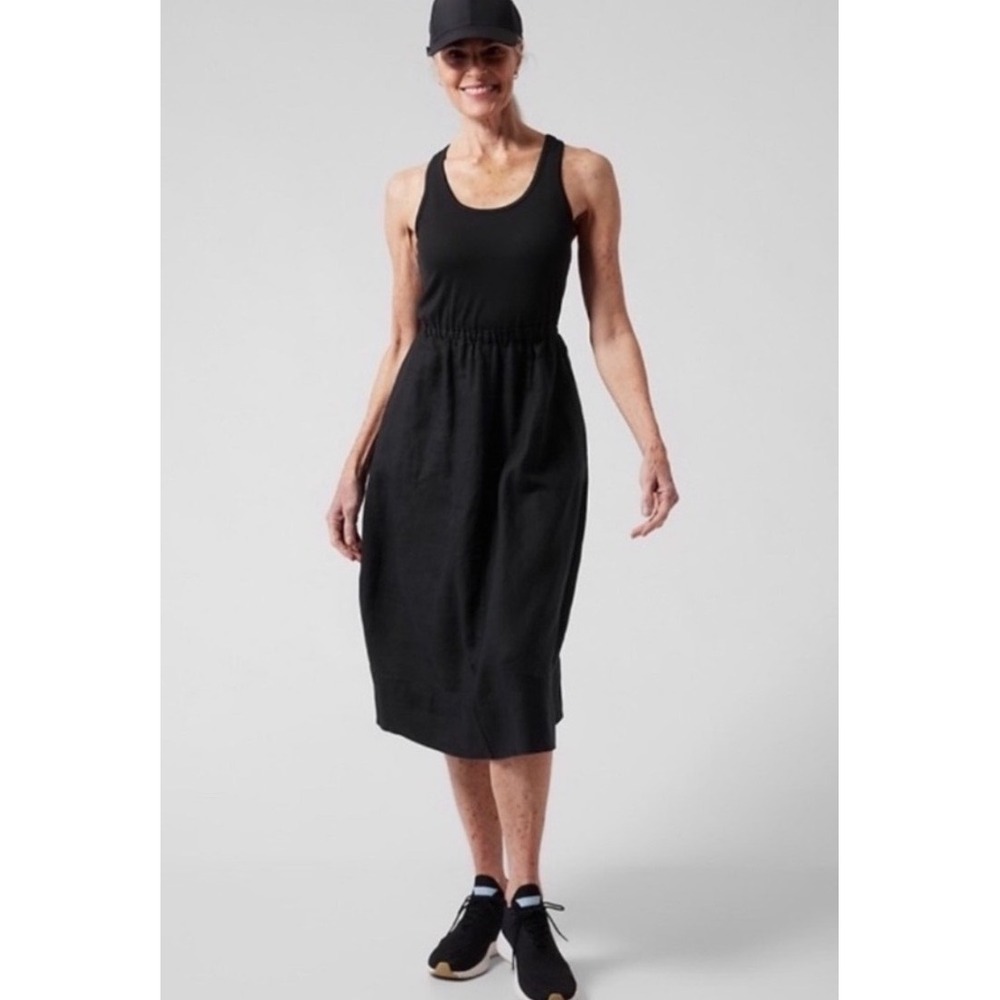 Athleta Womens Baja Linen Midi Dress S Black Racerback Outdoor Minimalist Sporty